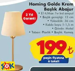 HOMİNG GOLDE KREM BAŞLIK ABAJUR